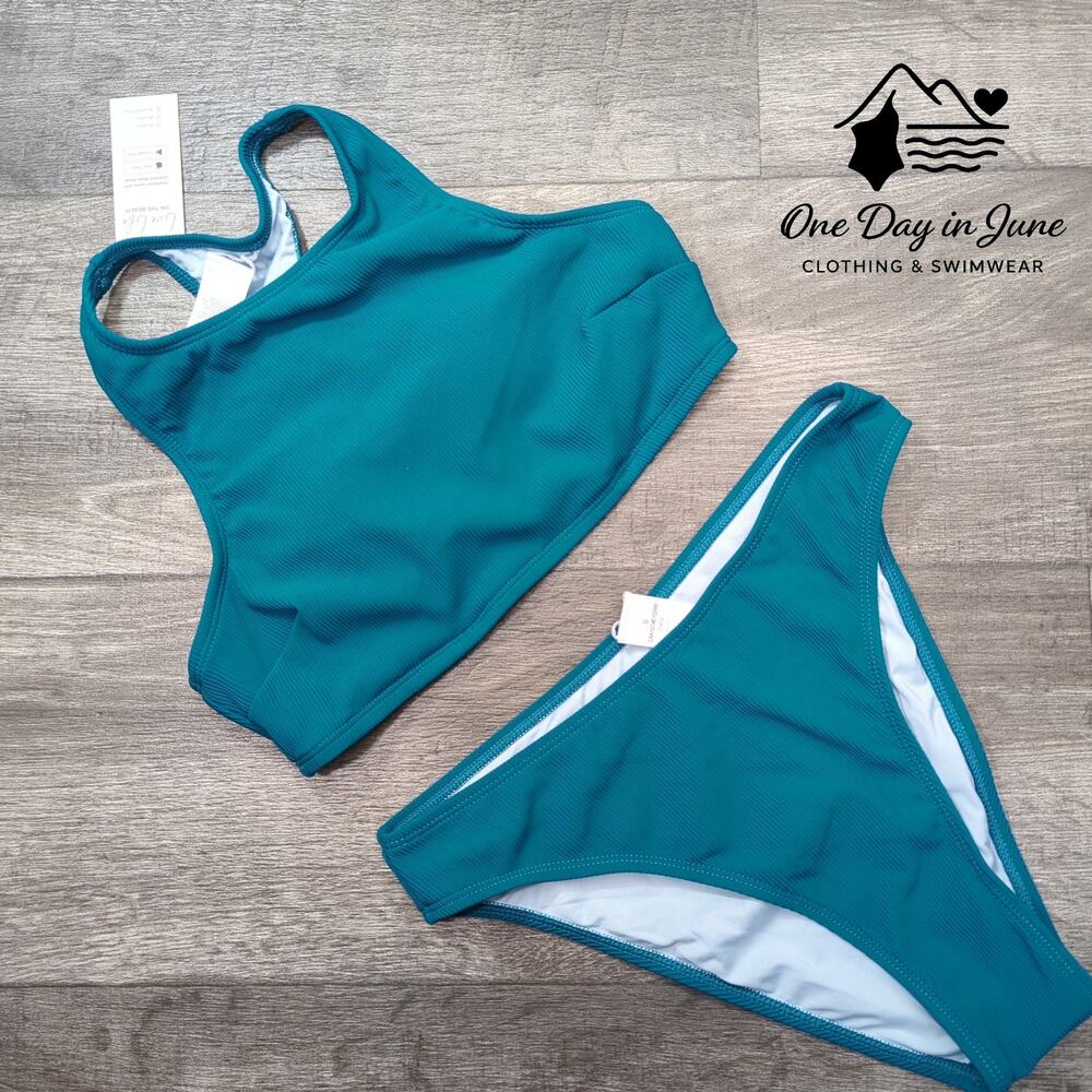 Cupshe Racherback High Neck Ribbed Bikini Swimsuit Size S